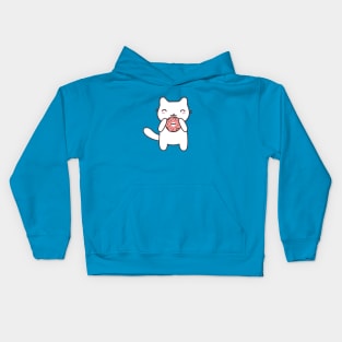 Cute cat eating donut t-shirt Kids Hoodie